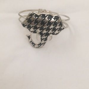 Bracelet Cuff Bangle of Silver and Black Elephant Trunk Raised